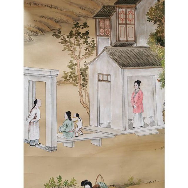 Vintage Chinoiserie Wallpaper | Hand-Painted Figural Landscape Mural | Luxury Antique Style Wall Art For Sale - Image 9 of 11