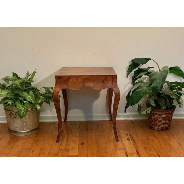 Vintage Italian Patchwork Olive Burlwood Louis XV Style End Table With 1 Drawer For Sale - Image 12 of 12