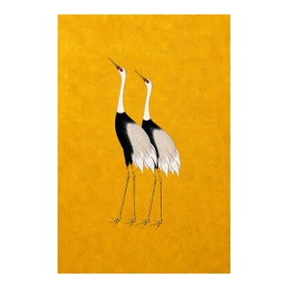 Golden Crane Portrait I, Japanese Crane Wall Art, Gold Bird Print, 32" X 48" For Sale