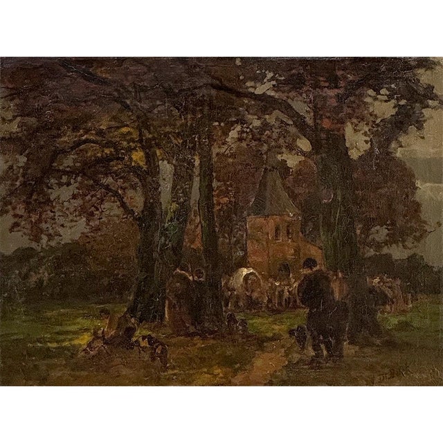 19th Century Belgian Landscape 'Autumn Village' by Victor De Buck (1855-1914) For Sale - Image 4 of 17