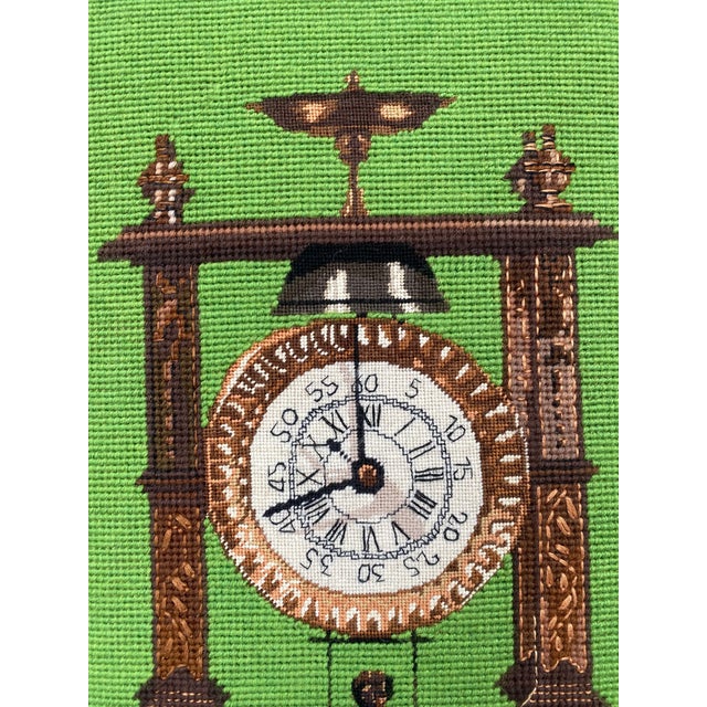 Traditional Late 20th Century Clock With Man as Pendulum Needlepoint For Sale - Image 3 of 7