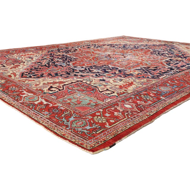 54169 Antique Persian Heriz Rug, 08'04 x 11'04. The Imperial Citadel: A Late 19th Century Persian Heriz Masterpiece of...