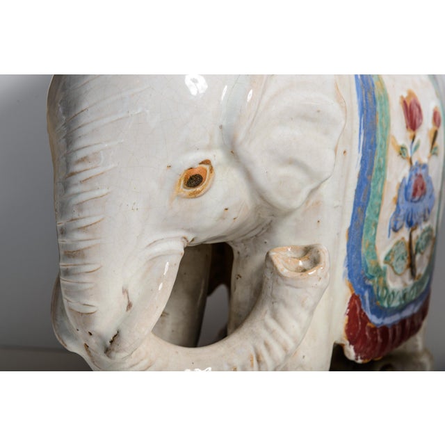 1960s Pair Chinoiserie Glazed Ceramic Elephant Garden Stools / Accent Tables For Sale - Image 5 of 8