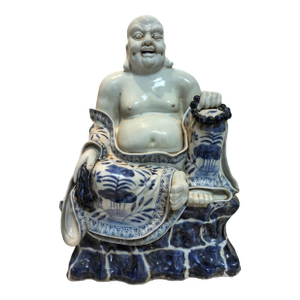 Chinese Vintage Ceramic Buddhist Sculpture,Hand Carved Blue and White Porcelain the Eighteen Arhats Statue