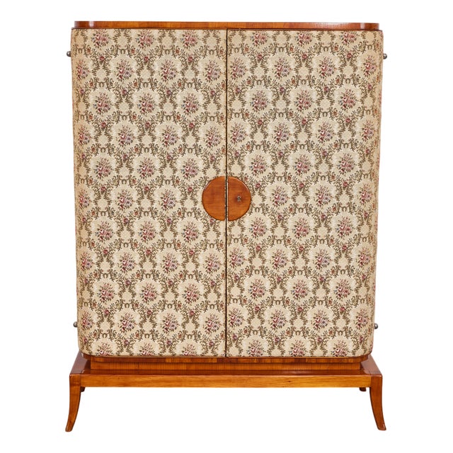 Art Deco Cherrywood and Tapestry Wardrobe attributed to Josef Frank, Austria, 1930s For Sale