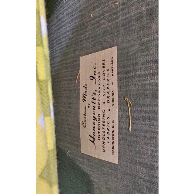 Yellow Mid 20th Century Queen Anne Style Mahogany Wing Chair Yellow Check Fabric Slipcover Made in Virginia For Sale - Image 8 of 8