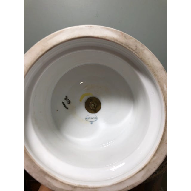 Ceramic Antique Carl Teichert Meissen Hand-Painted Floral Snack Handle Urn For Sale - Image 7 of 9