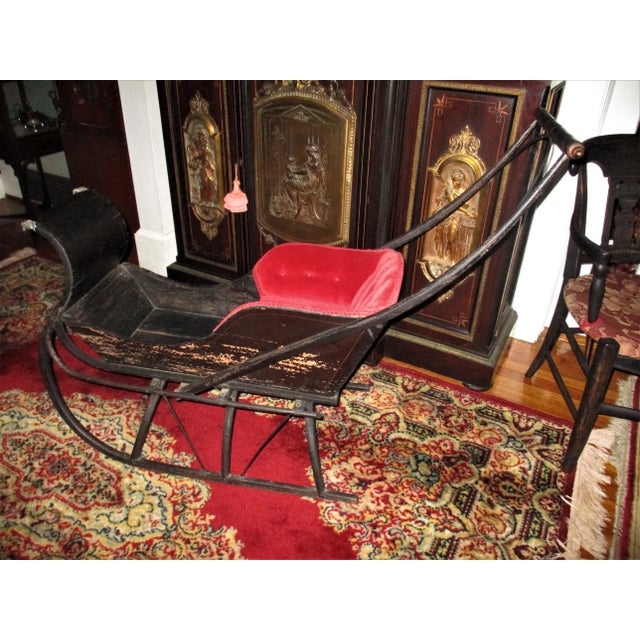 American Antique Early American Wooden Childs Push Sleigh with Brass Eagle Ornaments For Sale - Image 3 of 12