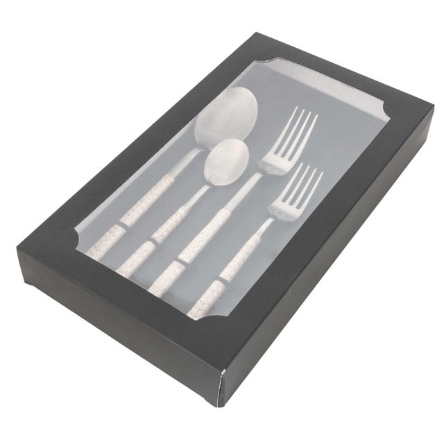 Artifacts Rattan Stainless Steel Cutlery with Gift Box in White - Set of 5 For Sale - Image 4 of 4