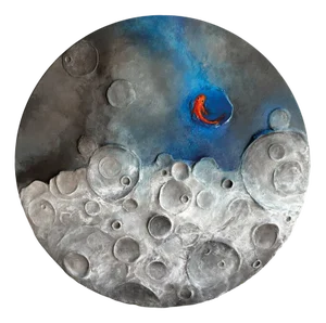 Vera Vizzi, Light Surrealist Lunar Relief, 2025, Acrylic and Clay on Wood