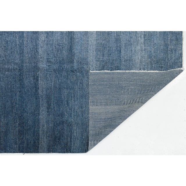 Coastal Modern Savannah Hand-Knotted Indigo Blue Wool Area Rug – Coastal Luxury Accent For Sale - Image 3 of 8