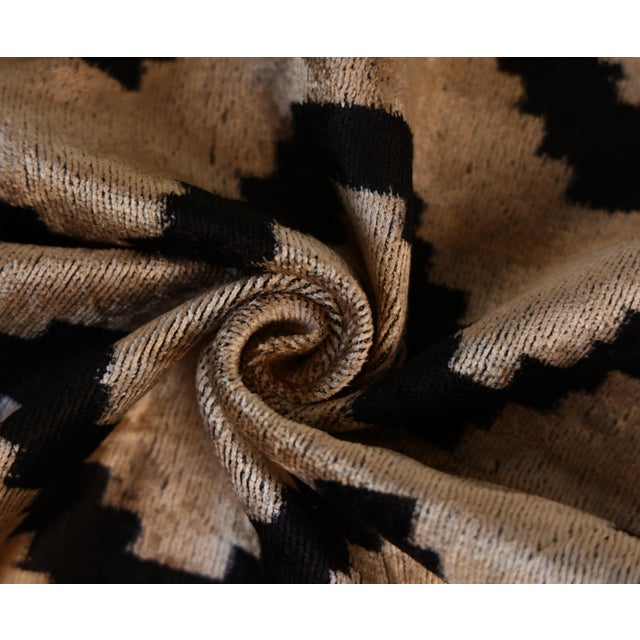 Textile Neutral Black Chevron Silk Velvet Pillow 16x24 Handmade Luxury Cushion For Sale - Image 7 of 8