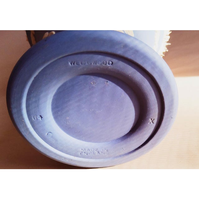 Vintage 13.5" Wedgewood Blue Trumpet Posey Pot "Four Seasons" Cherubs, Bottle Brush Tree & Satin Roses For Sale - Image 4 of 5