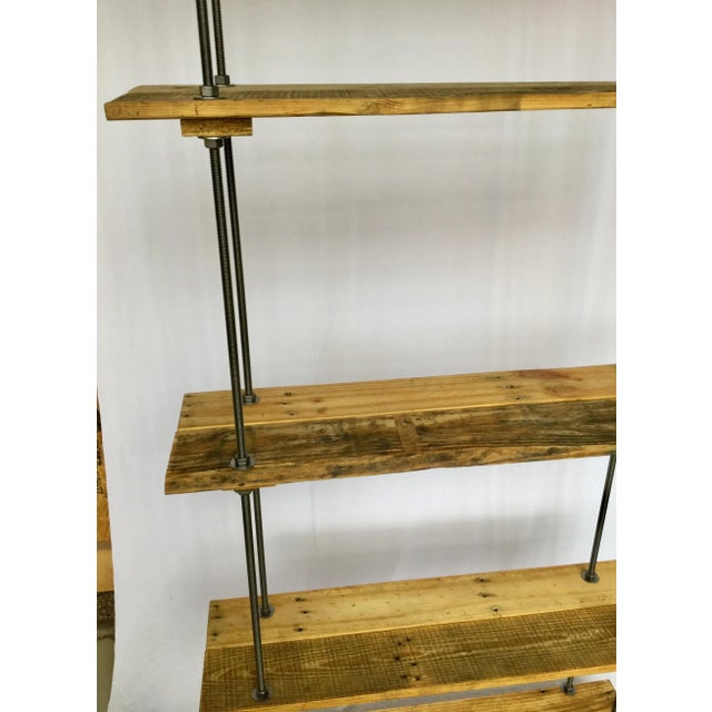 Industrial Tall Recycled Wood and Metal Rod Adjustable Bookcase Shelf