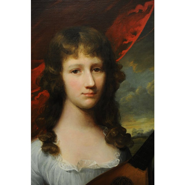 John Singleton Copley Attributed 18th Century Oil Painting "Portrait of a Girl With Lute" For Sale - Image 4 of 12