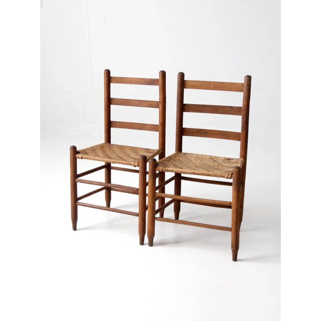 Antique Splint Weave Seat Chairs Pair For Sale - Image 12 of 13