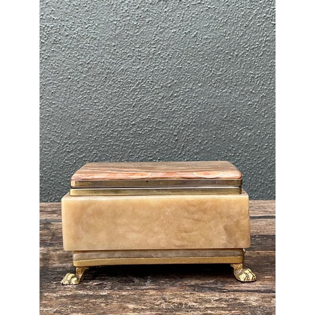 Metal Vintage Onyx and Brass Footed Box For Sale - Image 7 of 12