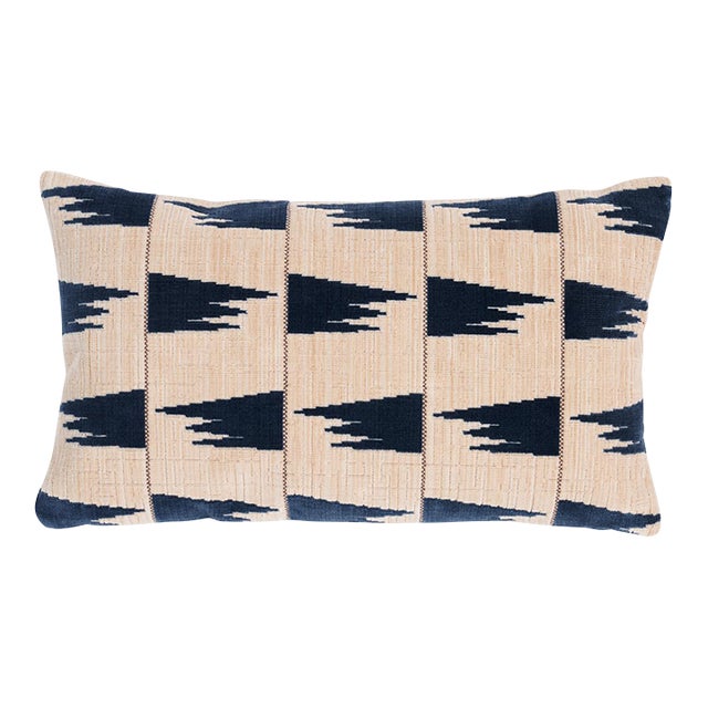 Schumacher x David Kaihoi Tutsi 24" Lumbar Pillow in Blue For Sale