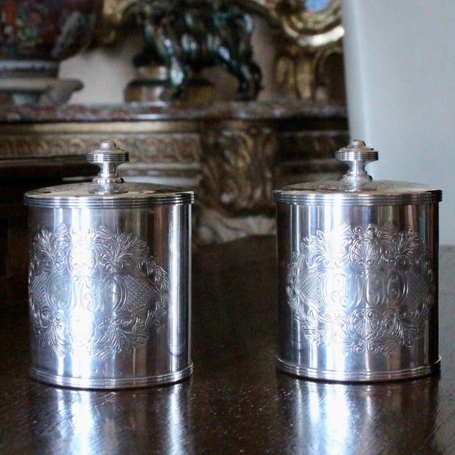 Small English Silver Plate Tea Caddies, Henry Birks and Sons- A Pair For Sale - Image 4 of 12