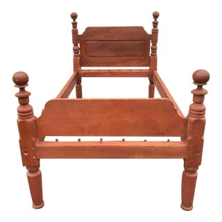 Mid 19th Century Antique Cannon Ball 4 Poster Twin Size Bed in Original Red Paint For Sale