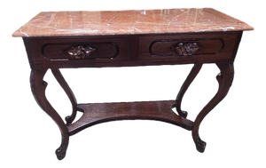 French Empire Style Console Table With Red Marble Top & Two Drawers