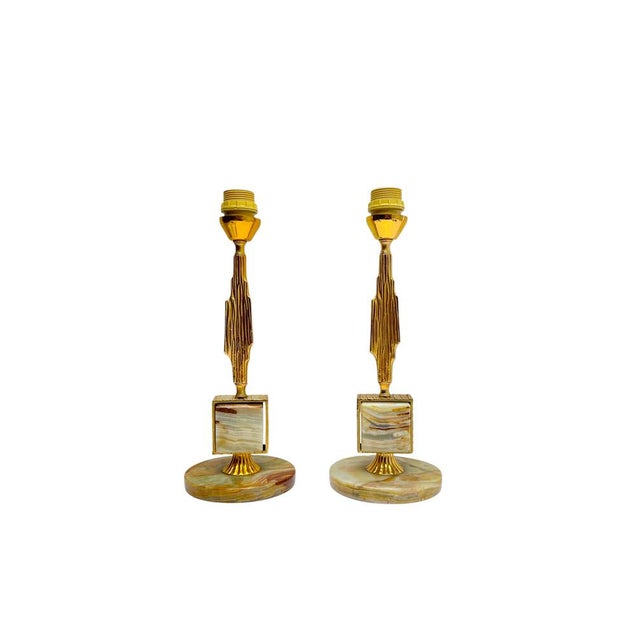 Brass and Onyx Table Lamps in the style of Maison Jansen, 1970s, Set of 2 For Sale - Image 14 of 14