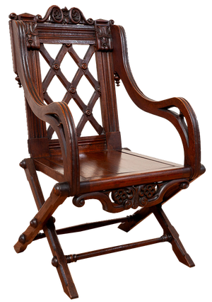 Victorian Gothic Revival Glastonbury Throne Armchair in Oak by Richard Bridgens, 1830s