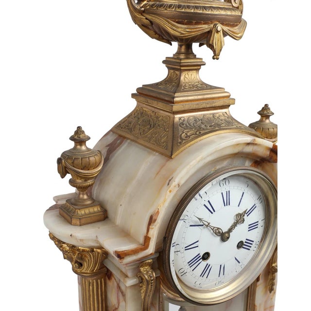 19th Century Enormous 15 Day French Crystal Regulator Clock With Portico Style Stone Case For Sale - Image 5 of 10