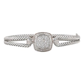 David Yurman 0.70ctw Diamond Albio Cable Bangle Bracelet Sterling Silver 6.5" For Sale
