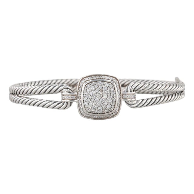 David Yurman 0.70ctw Diamond Albio Cable Bangle Bracelet Sterling Silver 6.5" For Sale