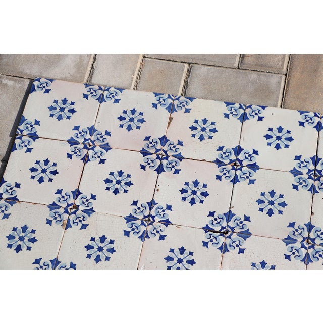 19th Century Floral Blue & White Set of Sixty Portuguese Tiles For Sale - Image 13 of 18