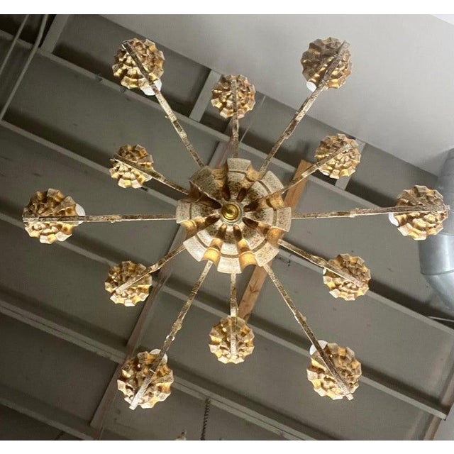 1930s Italian (12) Light Painted & Parcel Gilt Chandelier For Sale - Image 5 of 11