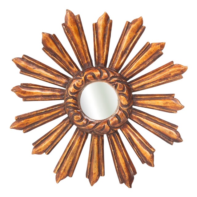 Vintage Witch's Eye Convex Floor Mirror in Gilt Wood, 1950s For Sale