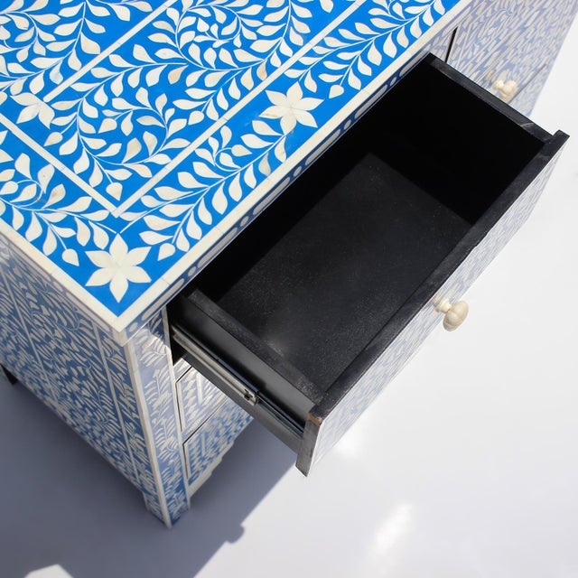 Arts & Crafts Arabesque Bone Inlay Four-Drawer Chest – Blue by House of Jaipur For Sale - Image 3 of 5