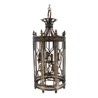 Mid 20th Century Mid Centry Modern Large Italian Pendant Bronze Oxide Gilt Ornate Metal Light Fixture Chandelier For Sale