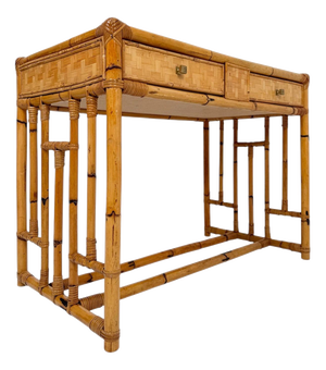 Mid-Century Modern Italian Bamboo, Cane and Rattan Console Desk, 1970s