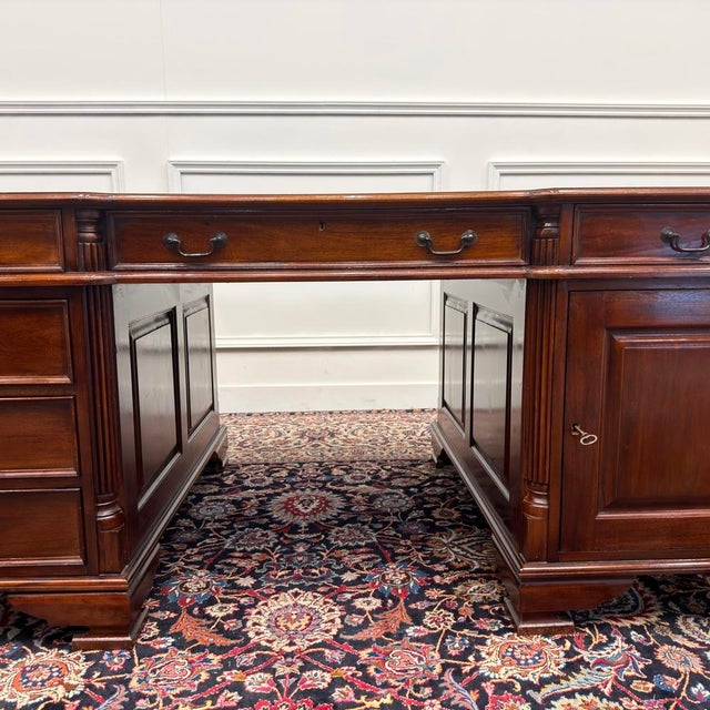 English Partner Desk with Green Leather For Sale - Image 10 of 18