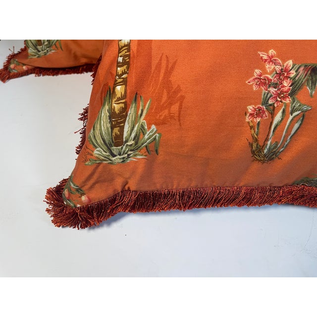 Safari Tropical Palm Beach 35” Ochre Pillows With Fringes For Sale - Image 3 of 8