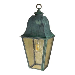 Single Small Vintage Solid Brass Hanging Lantern- 17”h X 7”.5 X 7”.5 For Sale