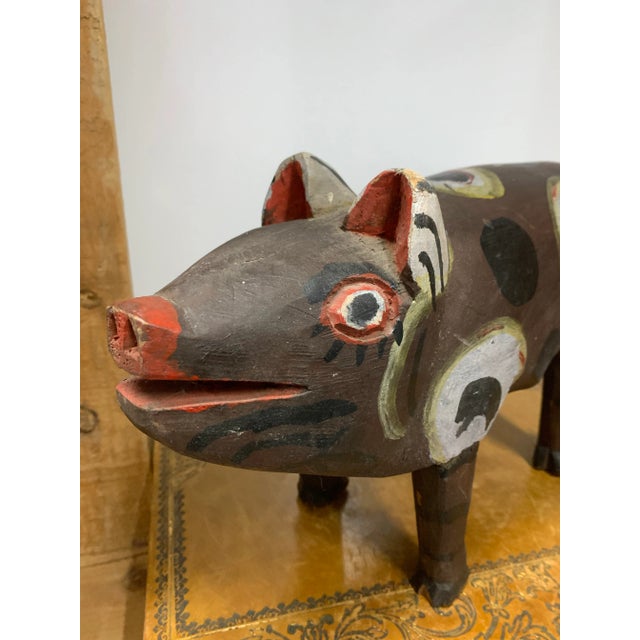 Vintage Painted Carved Wood Folk Art Pig