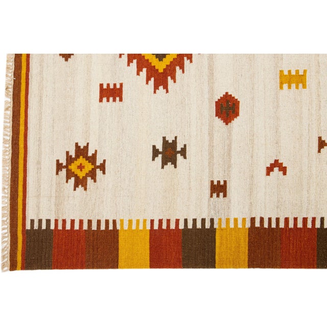 2020s Modern Kilim Handmade Multicolor Geometric Wool Rug For Sale - Image 4 of 7