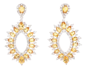 6.25 Carat Citrine White Topaz Silver Earrings, A Pair