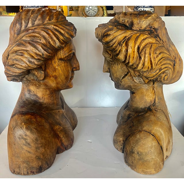 Just in this Pair Italian Large Hand Carved Wood Figureheads. Found in Naples Italy. These large figures are larger than...