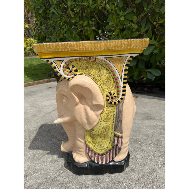 Ceramic Vintage Hand-Painted Crackle Glazed Ceramic Elephant Garden Stool, Signed Mona For Sale - Image 7 of 12