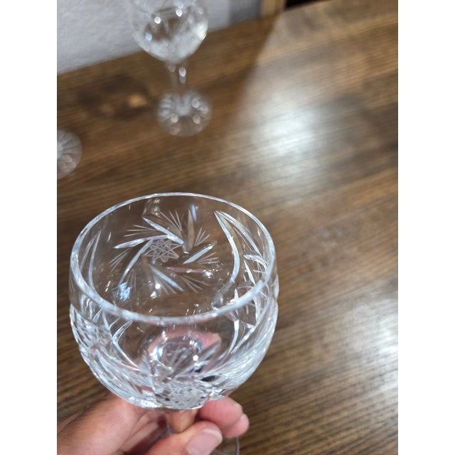 Vintage American Brilliant Style Cut Crystal Cordial Glass With Starburst Base & Hexagonal Stem - Set of 4 For Sale - Image 11 of 11