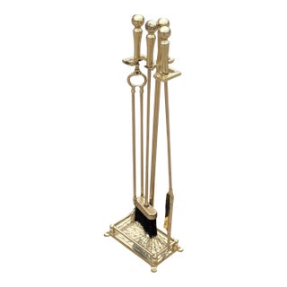 Vintage Ball Head Brass Fireplace Tools Set - Set of 4 For Sale