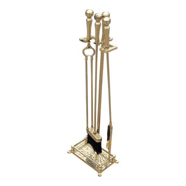 Vintage Ball Head Brass Fireplace Tools Set - Set of 4 For Sale