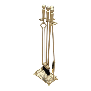 Vintage Ball Head Brass Fireplace Tools Set - Set of 4