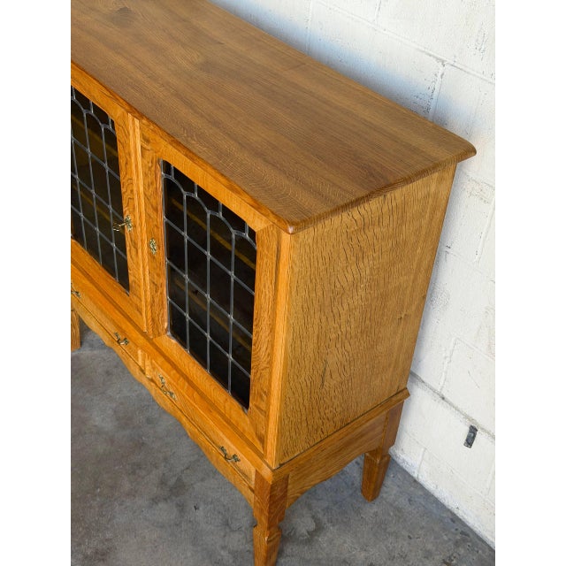 1960s In Style of Henning Kjærnulf Oak Cabinet Storage With 2 Glass Doors and Drawers Denmark Mid-Century Modern 1960s For Sale - Image 5 of 11