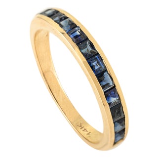 14k Gold 1.21 Ct Natural Blue Sapphire Channel Set Half Eternity Band Size 7 by VRJewels For Sale